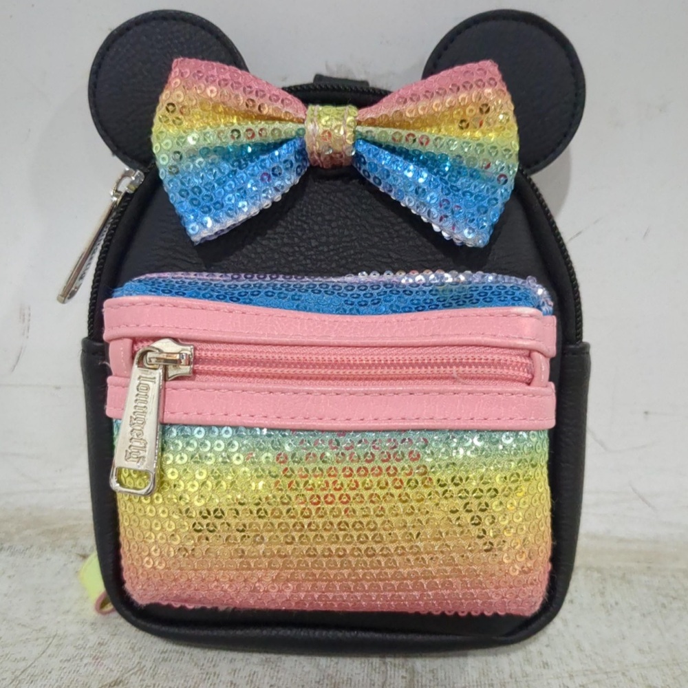 Disney Parks Loungefly Rainbow Sequin Mini Wristlet Bag